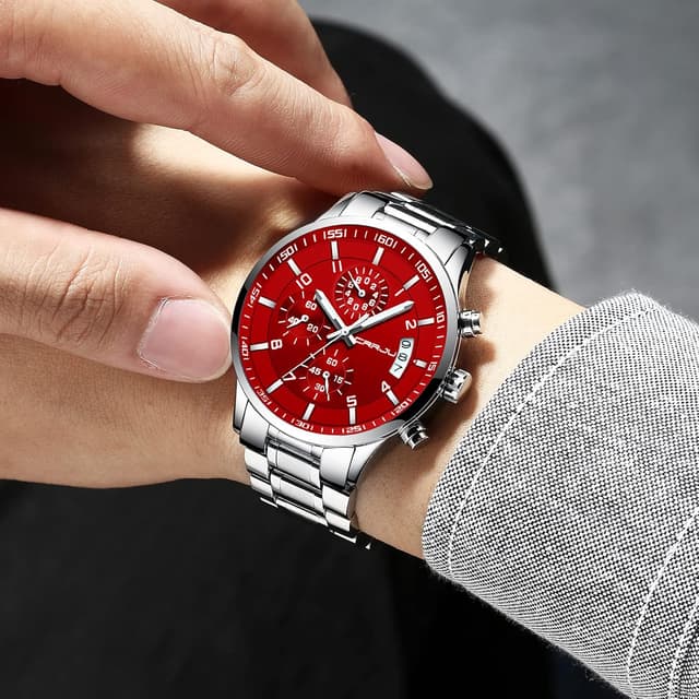 Detalle de CRRJU Herren Chronographen-Uhr mit Quarzwerk, 30 m wasserdichtem Edelstahlarmband und Kalender