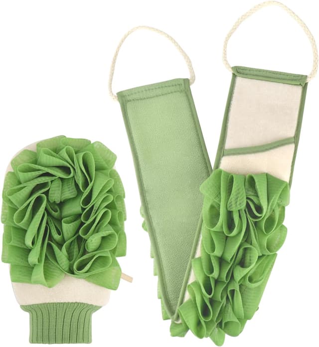 Detalle de Homgaty Back Scrubber and Exfoliating Mitt Set – dual-sided loofah-style scrub strips and bath glove