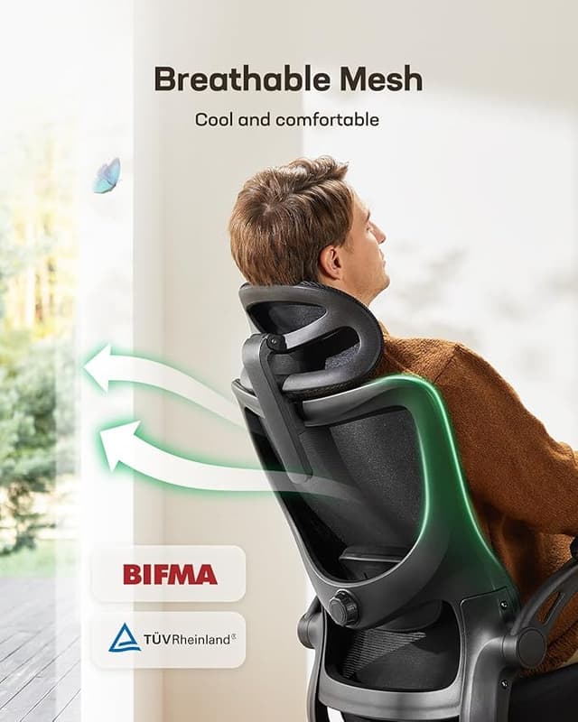 Detalle de Marsail Silla de oficina ergonómica con soporte lumbar ajustable