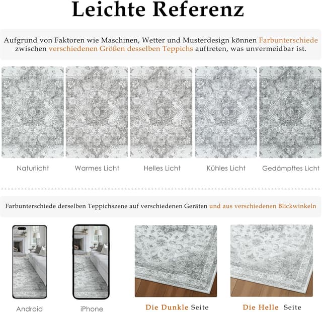 Detalle 2 de PureCozy Vintage Grauer Teppich als Flur Läufer (60x180 cm) – waschbar, kurzflorig, rutschfest