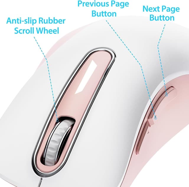 Detalle de Memzuoix kabellose Maus 2,4 GHz – optische Wireless-Maus mit Mini-USB-Empfänger (rosa-weiß)