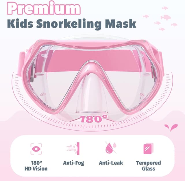 Detalle 2 de Findway Kids Snorkel Mask with Elastic Fabric Strap (180° anti-fog, no-leak) for ages 4–16