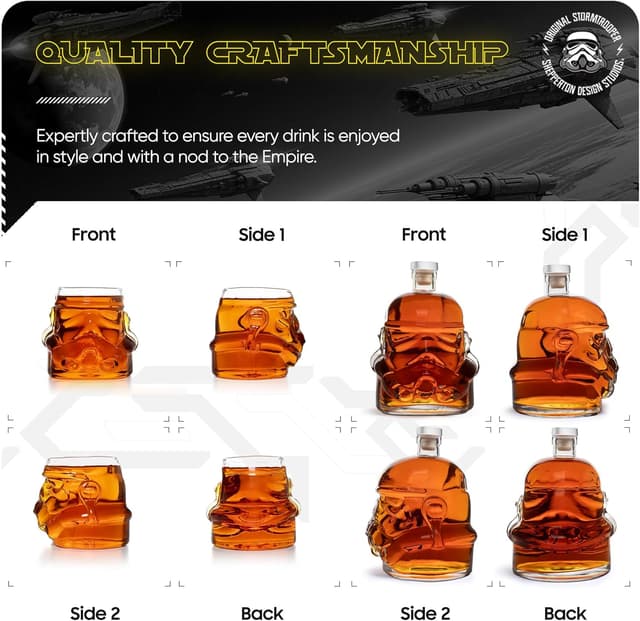 Detalle 2 de Stormtrooper whiskey decanter set (750ml) with 2 helmet glasses — officially licensed Star Wars gift