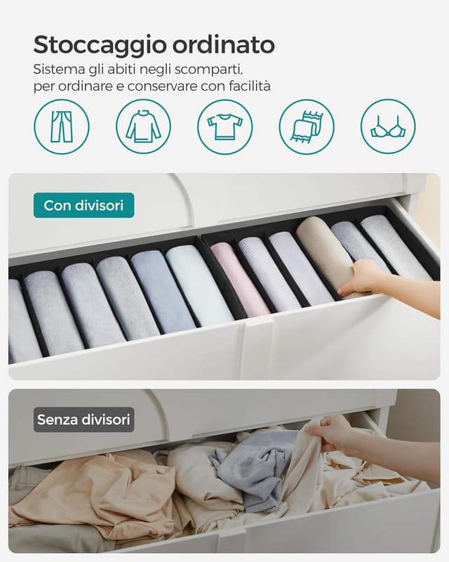 Detalle de SONGMICS Set di 4 organizzatori per armadio a 6 scomparti RUS009B04 (42 x 30 x 17 cm), scatole pieghevoli per biancheria – nero inchiostro