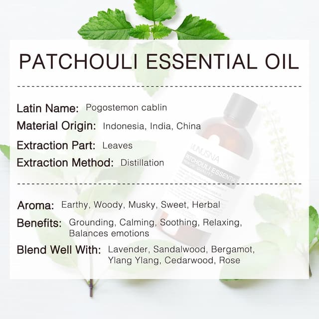Detalle de 100ml 100% Pure Patchouli Essential Oil (Pogostemon cablin) in Amber Glass Bottle with Dropper