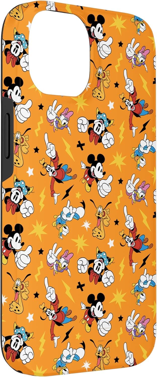 Detalle de Custodia pieghevole stile portafoglio per iPhone 14 Disney Topolino e amici (arancione)