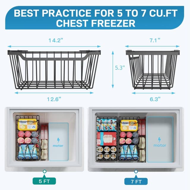 Detalle de SUNALLY Freezer Organizer Bins (4-Pack) — Stackable Chest Freezer Storage Baskets with Handles, Black