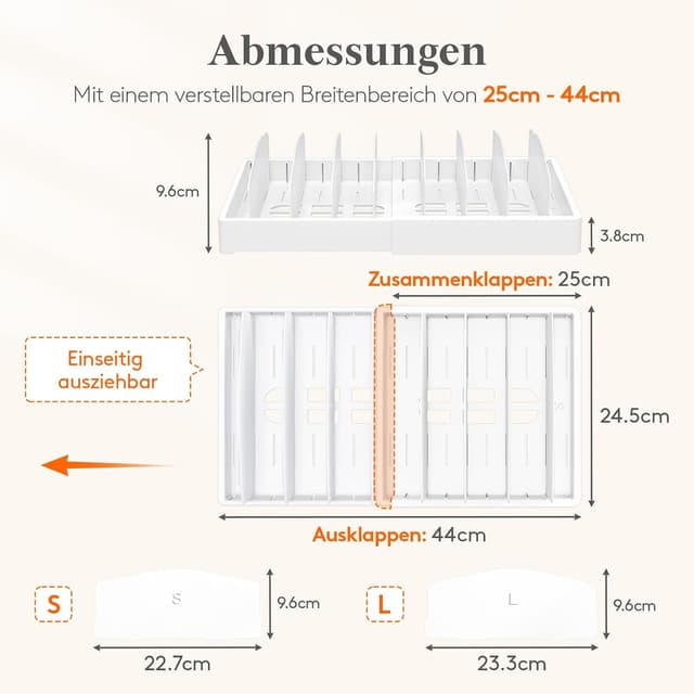Detalle 2 de Lifewit Deckelhalter erweiterbar 25–44 cm – Deckel-Organizer mit 8 verstellbaren Trennwänden, weiß