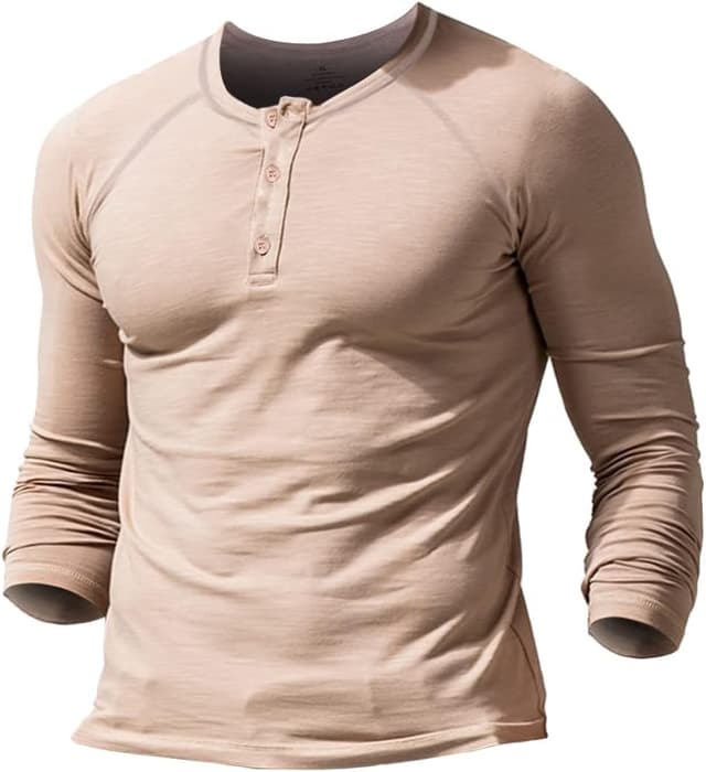 Detalle de Herren Slub-Henley-T-Shirt mit 3-Knopfleiste, Kurzarm und Rundhals aus Slub-Baumwolle