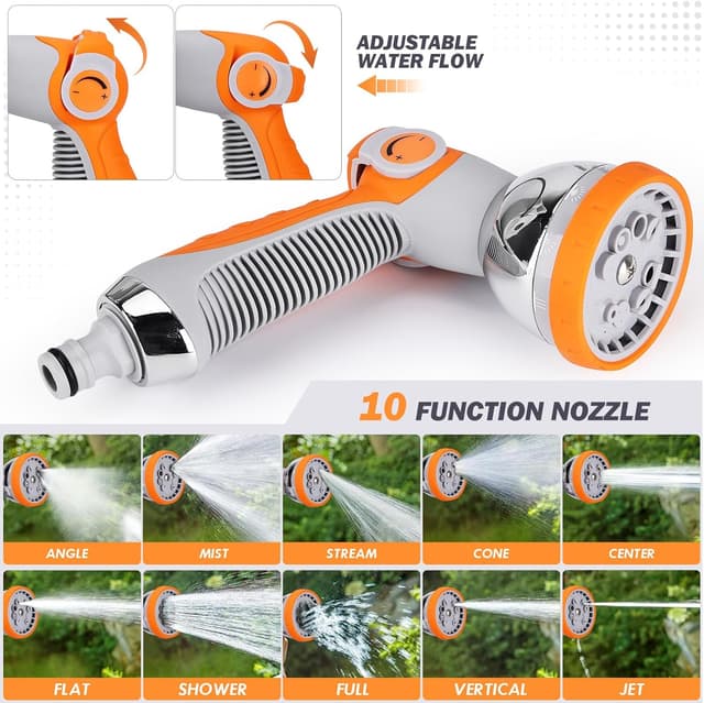 Detalle 2 de Bietor Retractable Garden Hose Reel 30m + 2m (Wall Mounted) with 10-Pattern Nozzle, Auto Lock & Auto Rewind