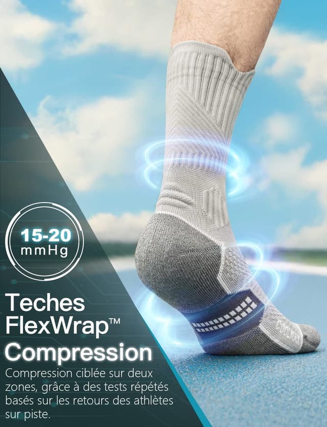 Detalle 2 de Chaussettes de course Juclise en bambou Coolmax avec compression dégressive 15–20 mmHg (homme)