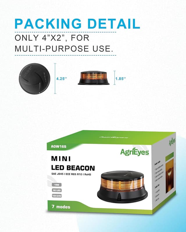 Thumbnail 5 de Agrieyes Amber Beacon Light 4.2Inch 🚨