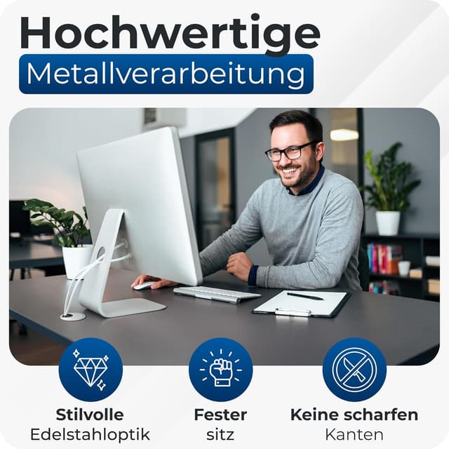 Detalle 2 de Bruce. Kabeldurchführung Ø60 mm aus Metall für Schreibtisch & Möbel mit Bürsten- und Gummieinsatz (Edelstahloptik)