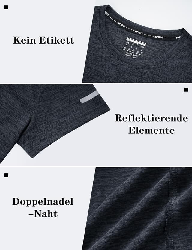 Detalle de KEFITEVD Melange Sportshirt Damen Kurzarm mit Reflexstreifen – atmungsaktives Stretch Funktionsshirt