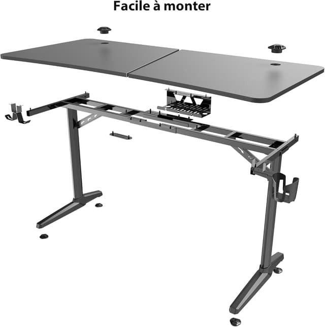 Detalle de EUREKA ERGONOMIC Bureau Gaming 152 x 70 cm avec tapis de souris, porte-gobelet, crochet casque et support manette