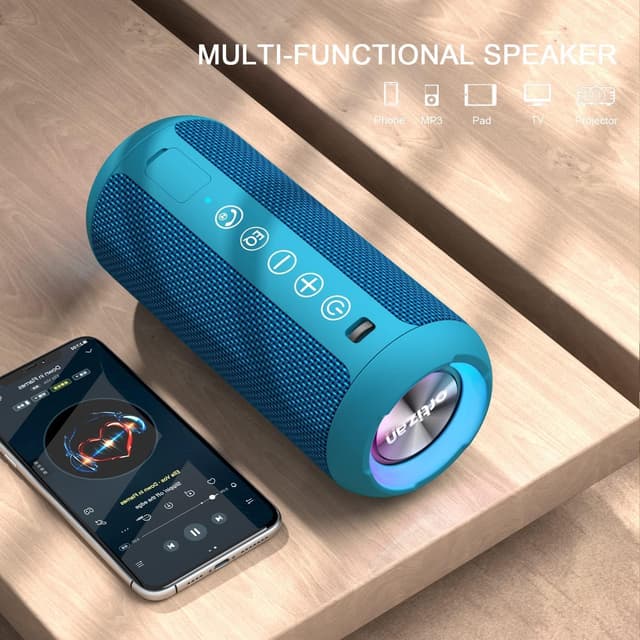 Detalle de Ortizan Bluetooth-Lautsprecher mit 360°-Surround, IPX7, Freisprechfunktion und AUX/TF/USB – tragbare Mini-Musikbox