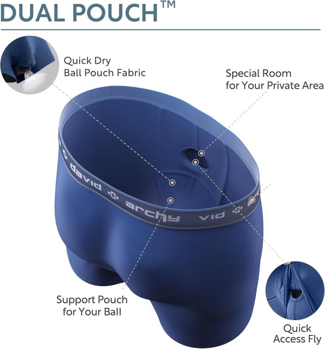 Detalle de DAVID ARCHY Men’s Modal Dual Pouch Boxer Briefs & Trunks (3 or 4-Pack) for Breathable Anti-Chafe Comfort