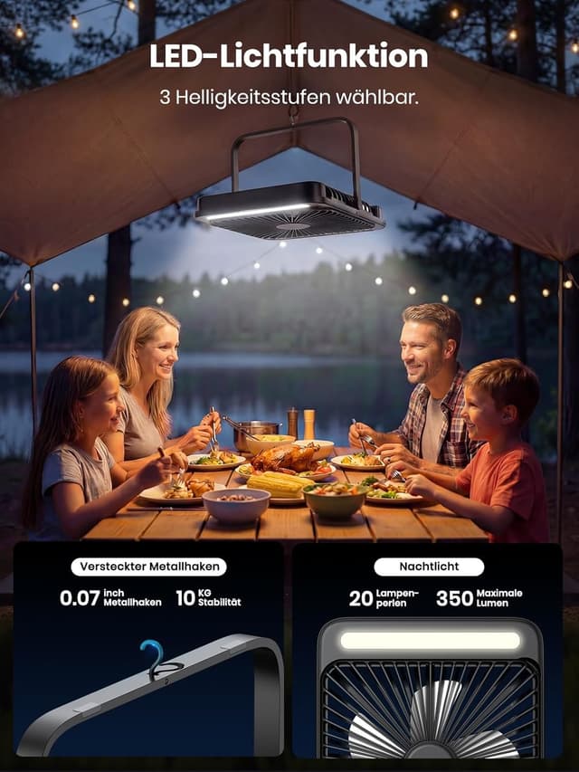 Detalle de Warmco Akku Camping Ventilator 27 cm