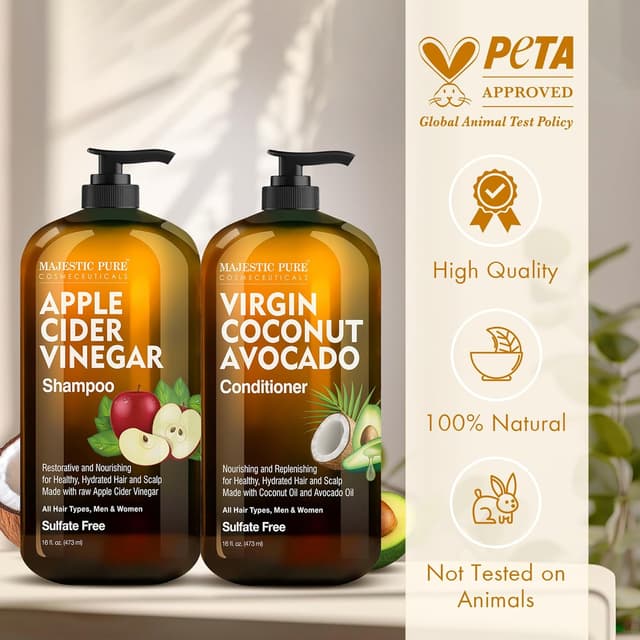 Detalle de Majestic Pure Apple Cider Vinegar Shampoo & Avocado Coconut Conditioner Set (Sulfate-Free) – 2 x 16 fl oz