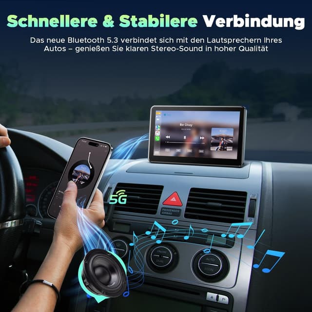 Detalle de LAMTTO CarPlay wireless Android Auto su schermo IPS da 7 pollici con Bluetooth, FM e MirrorLink