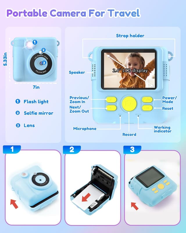 Thumbnail 5 de Instant Print Kids Camera 1080P, 32GB