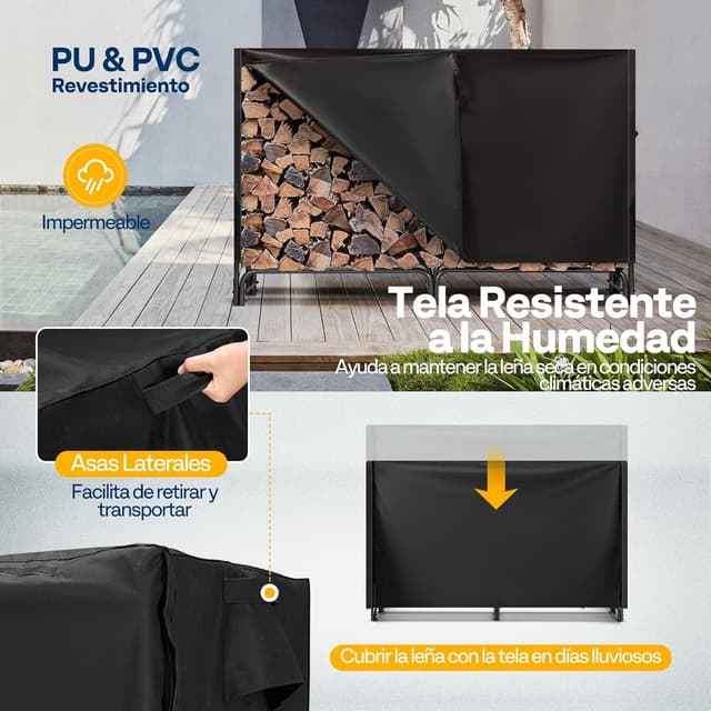 Thumbnail 4 de VIVOHOME Estante de Leña Metálico con Cubierta Impermeable