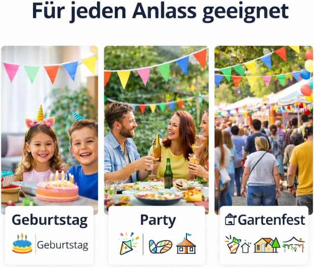 Detalle de XXL Wimpelkette Stoff 100 Meter bunt – Girlande & Banner für Indoor und Outdoor Deko