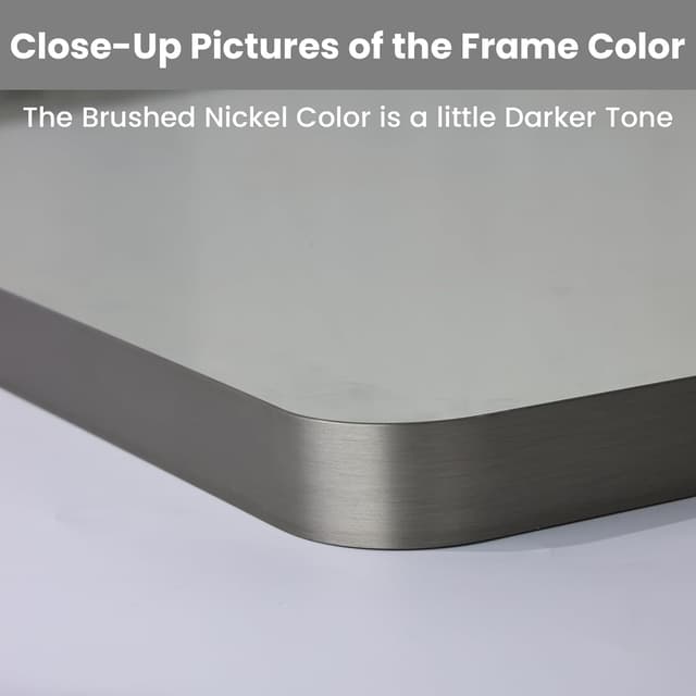 Detalle de LOAAO 24x36 Brushed Nickel Bathroom Mirror (Rounded Rectangle) — Clear, Anti-Rust Metal Frame
