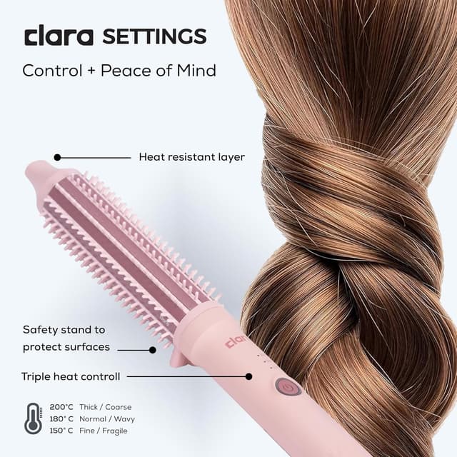 Detalle de Clara Anti-Frizz Ionic Slim Hot Brush 32mm (5.5mm bristles) with Triple Heat Settings – Pink