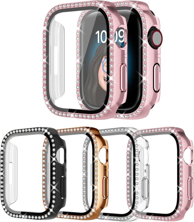 Imagen de 4-Pack Bling Diamond Case for Apple Watch SE (40mm) / Series 6–4 (40mm) with Tempered Glass Screen Protector en OfertitasTOP