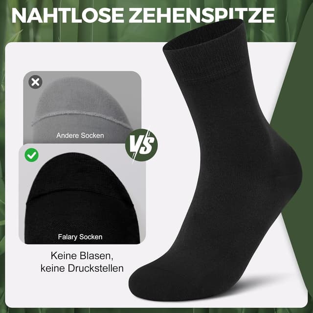 Detalle de FALARY Bambus-Socken 6/12 Paar (Herren & Damen) – superweich, nahtlos & anti-Blasen