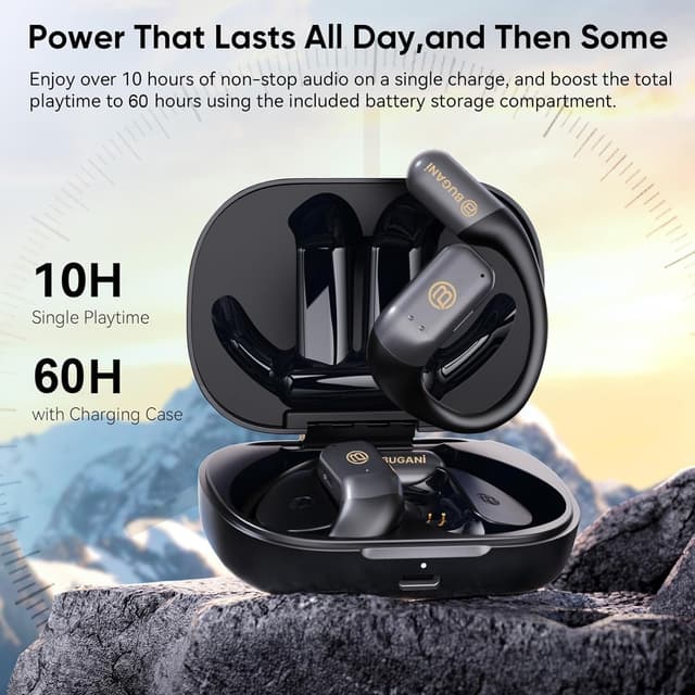 Detalle de BUGANI Open-Ear Bluetooth 5.4 Wireless Headphones with 60H Battery, ENC Mic, IPX5 Waterproof