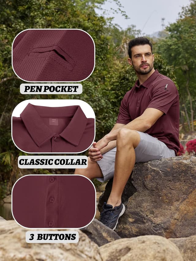 Detalle de KEFITEVD Polo à séchage rapide homme en polyester piqué – manches courtes, col chemisier