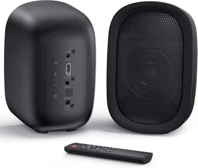 Detalle de Saiyin Active Bluetooth Bookshelf Speakers (40W) with 3-inch woofers and optical/TV-ARC for turntable, PC and TV (pair)