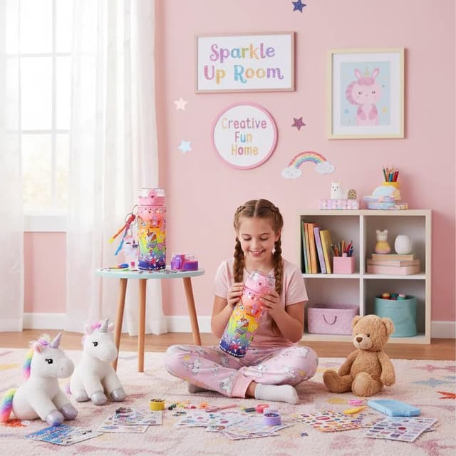 Detalle de Sanilinwild Girls DIY Water Bottle Kit (600ml) with Unicorn Theme & Friendship Bracelet Set