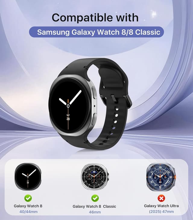 Detalle 2 de TiMOVO 6-Pack Sport Bands for Samsung Galaxy Watch 8 (40/44mm) & Watch 8 Classic (46mm) — soft silicone replacement straps