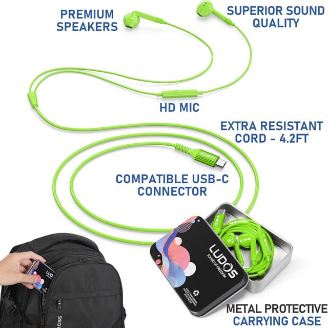 Detalle de LUDOS FEROX USB-C Kopfhörer mit Mikrofon (In-Ear, Kabel) – 5 Jahre Garantie, grün