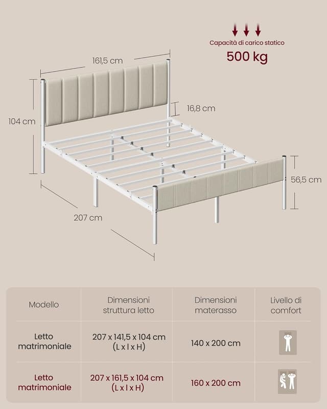 Thumbnail 1 de VASAGLE RMB975LH01 Struttura Letto Matrimoniale 160x200