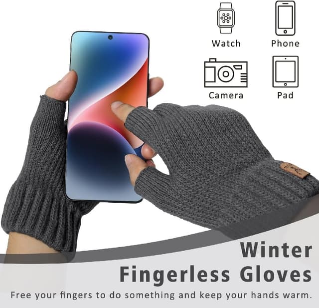 Detalle de Kfnire Mitaines hiver homme (2 paires) demi-doigts chaudes et douces pour conduite, cyclisme et extérieur