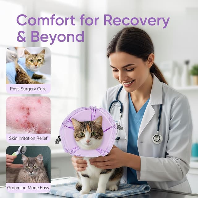 Thumbnail 6 de Supet Soft–Adjustable Elizabethan Recovery Cone Collar for Cats (Purple Flower, S)