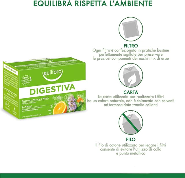 Detalle de Equilibra Integratori Alimentari Tisane digestiva alle erbe (finocchio, anice e menta), 3 confezioni da 15 filtri