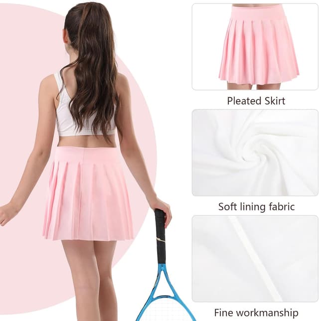 Detalle de Bezioner Mädchen Tennisrock mit Faltenrock, Taschen & Innenhose (Skorts) – plissierte Sportrock-Option für Schule und Sport