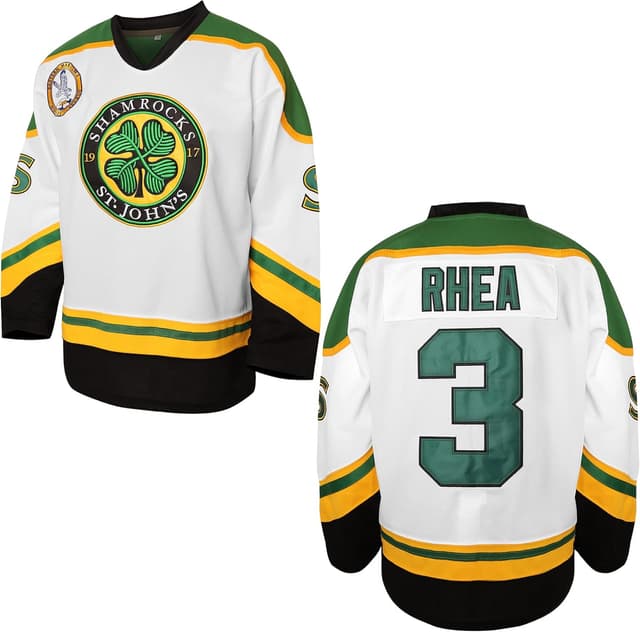 Detalle de 3 Ross The BOSS Rhea Men’s Hockey Jersey (St. John’s Shamrocks) in White/Green/Black