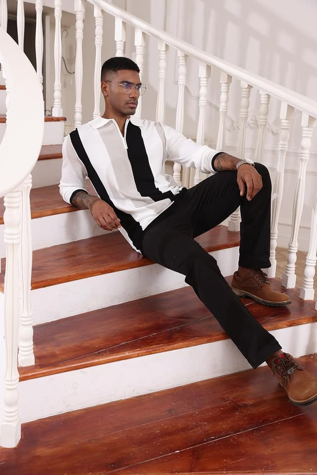 Thumbnail 5 de Vintage Striped Knitted Polo Shirt long sleeve