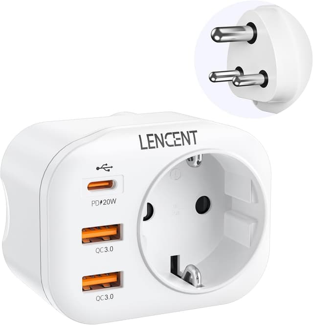 Detalle de LENCENT Adaptador Enchufe India 3‑pin QC3.0 PD20W