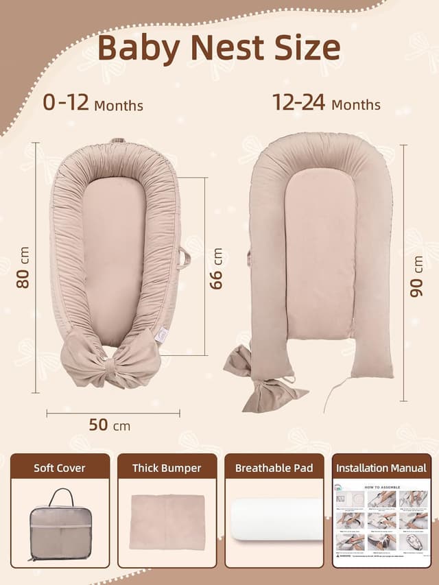 Detalle 2 de EAQ Babynest Nestchen 36x26x10 cm 100% Baumwolle