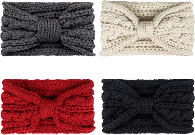 Detalle de DRESHOW Stirnbänder Damen Winter-Set (4 Stück) aus 100% Acrylwolle mit Turban-Style