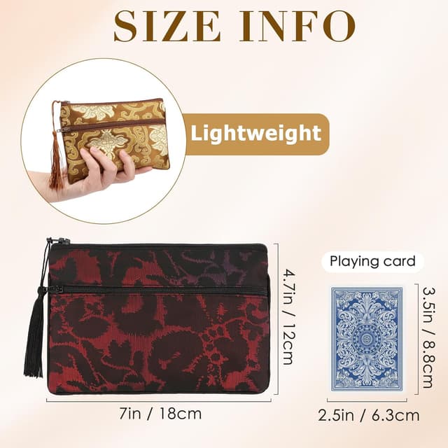 Detalle de kilofly Chinese Silk Brocade jewellery pouch bag set of 2 with two zip compartments
