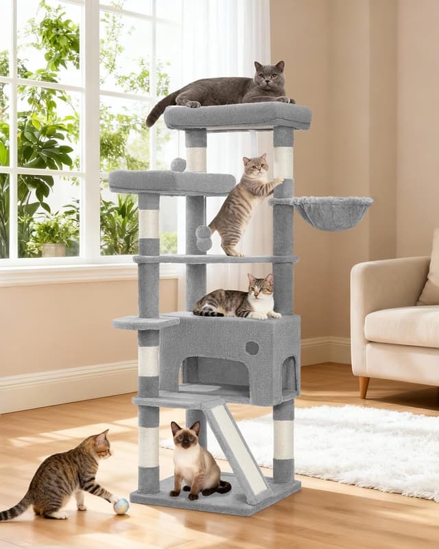 Thumbnail 6 de Hzuaneri Arbre à chat 153 cm gris clair MS15418LGV1 : spacieux, stable et pensé pour griffer