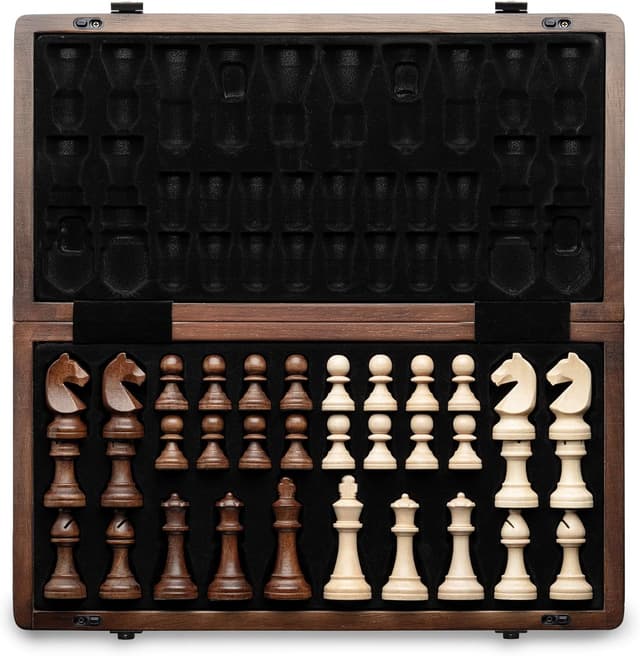 Detalle de A&A magnetisches Schachspiel aus Holz (38 cm) – klappbares Reise-Set mit Staunton-Figuren